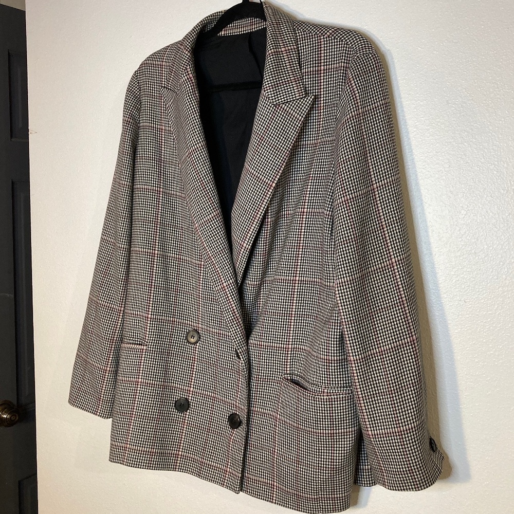 allsaints relaxed slouchy double breasted grid houndstooth plaid check blazer